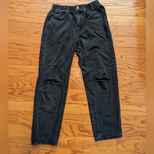Distressed baggy black jeans - loose fit pants - size 6 or medium - high rise